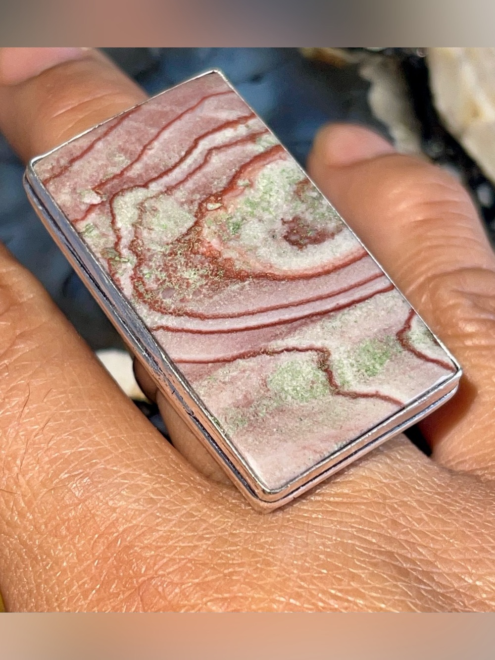 Large Wave Dolomite Crystal Ring Size 7 1/2